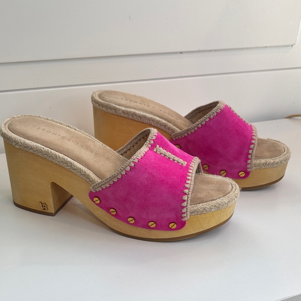 Veronica Beard Hannalee Suede Espadrille Clog Sandal Fuchsia Sz 8.5